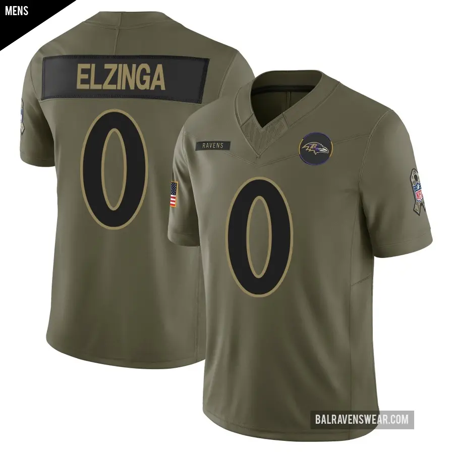 Men's Baltimore Ravens ＃0 Luke Elzinga Olive Limited 2025 Salute to Service Jersey