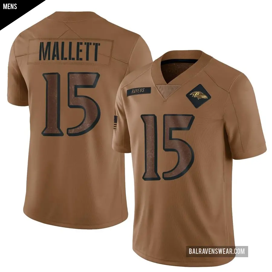 Men's Baltimore Ravens ＃15 Ryan Mallett Brown Limited 2023 Salute To Service Jersey