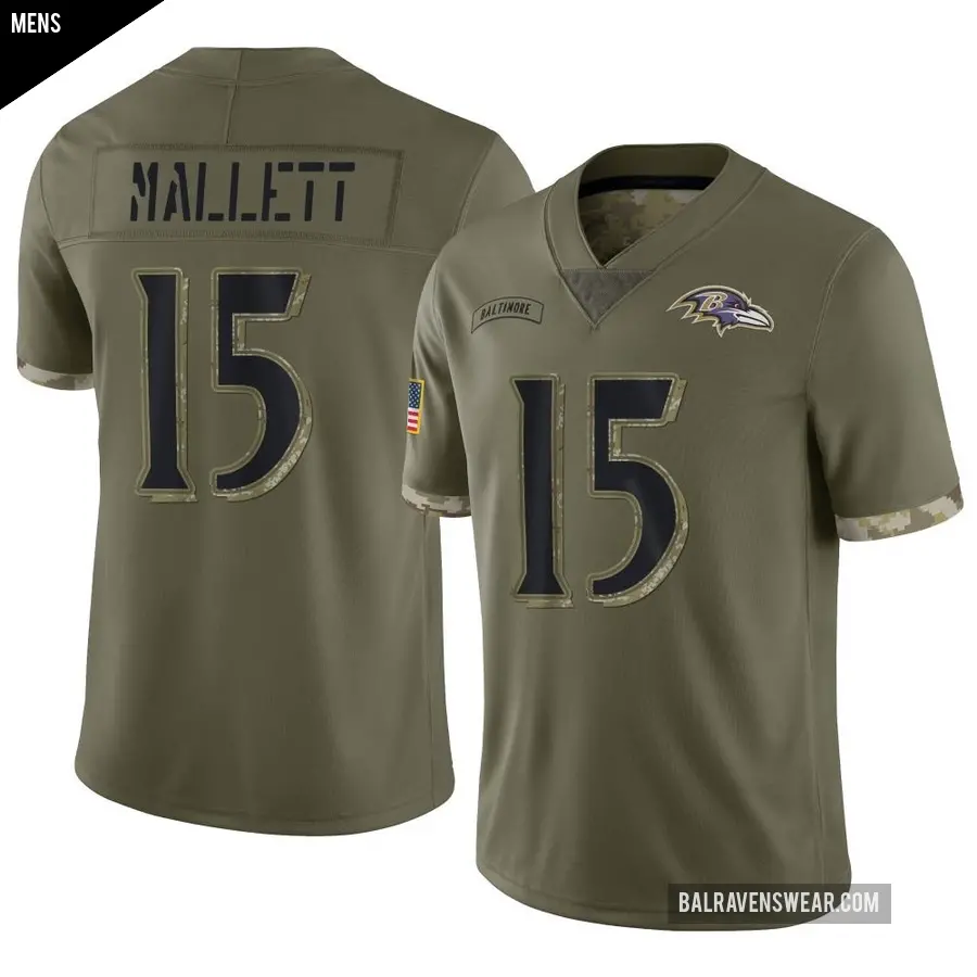 Men's Baltimore Ravens ＃15 Ryan Mallett Olive Limited 2022 Salute To Service Jersey