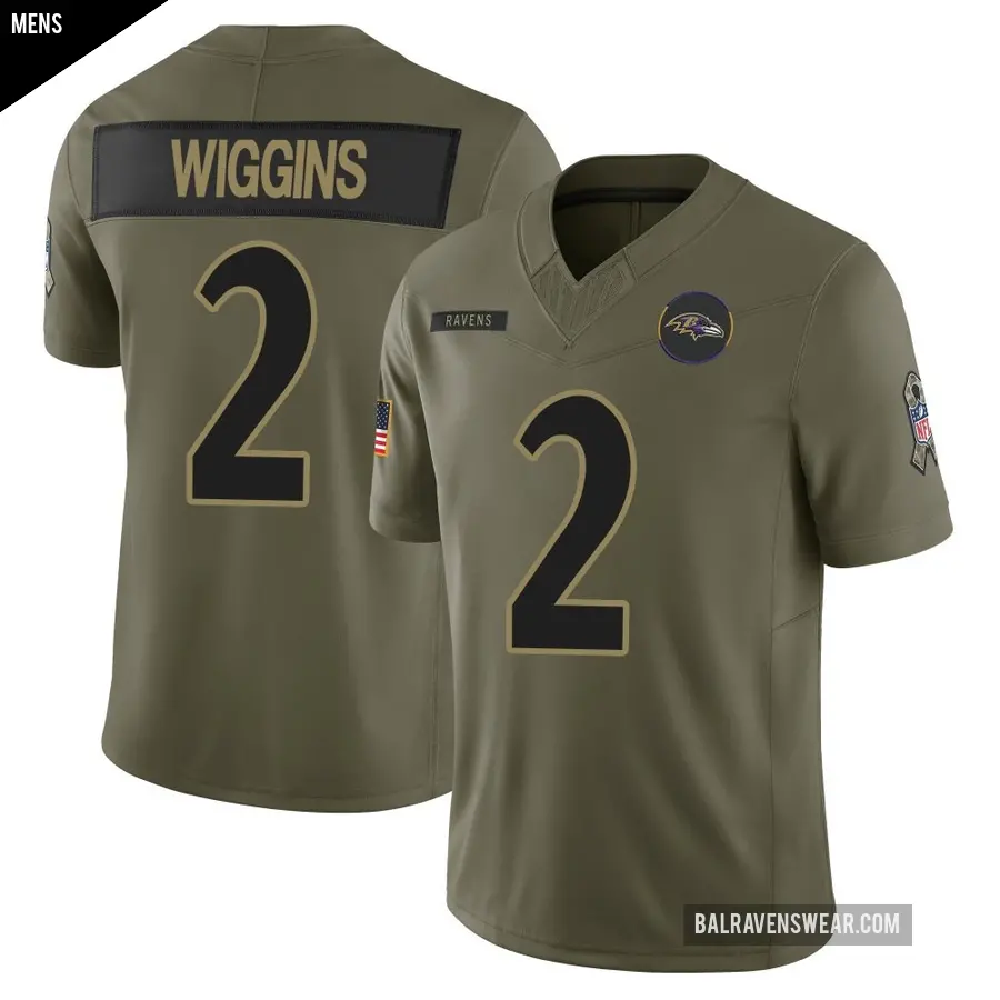 Men's Baltimore Ravens ＃2 Nate Wiggins Olive Limited 2025 Salute to Service Jersey