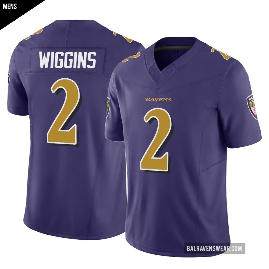 Men's Baltimore Ravens ＃2 Nate Wiggins Purple Limited Vapor F.U.S.E. Jersey