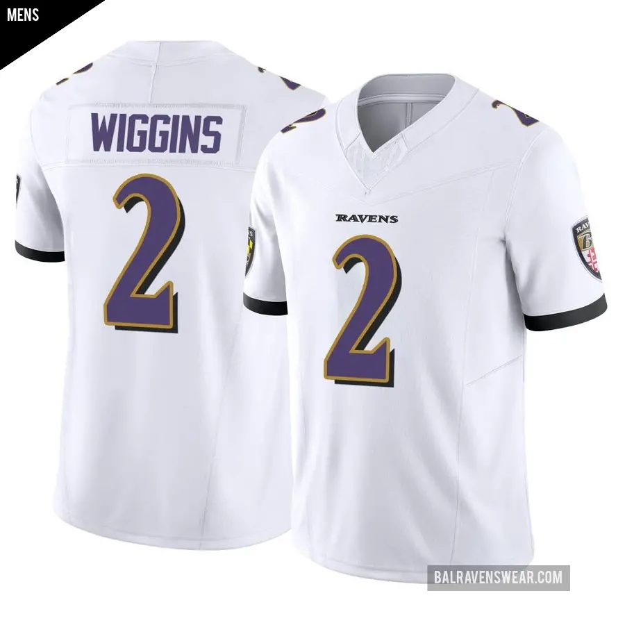 Men's Baltimore Ravens ＃2 Nate Wiggins White Limited Vapor F.U.S.E. Jersey