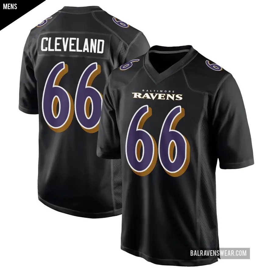 Men's Baltimore Ravens ＃66 Ben Cleveland Black Game Carbon Fashion Jersey