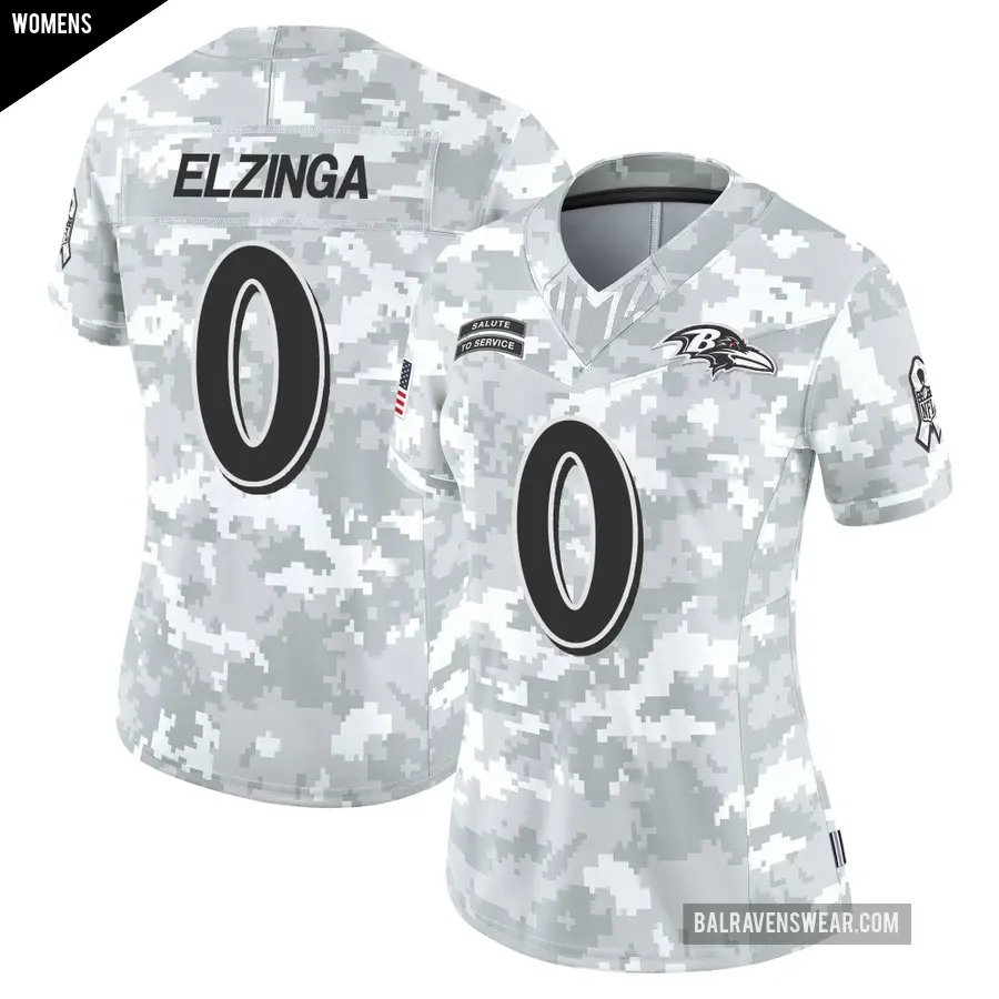 Women's Baltimore Ravens ＃0 Luke Elzinga Arctic Camo Limited 2024 Salute to Service Jersey