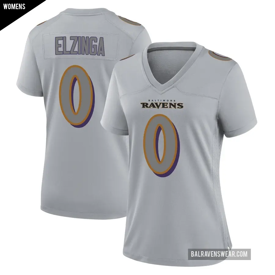 Women's Baltimore Ravens ＃0 Luke Elzinga Gray Game Atmosphere Fashion Jersey