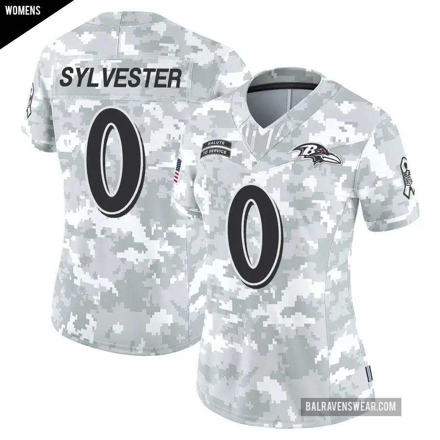 Women's Baltimore Ravens ＃0 Trevonte Sylvester Arctic Camo Limited 2024 Salute to Service Jersey