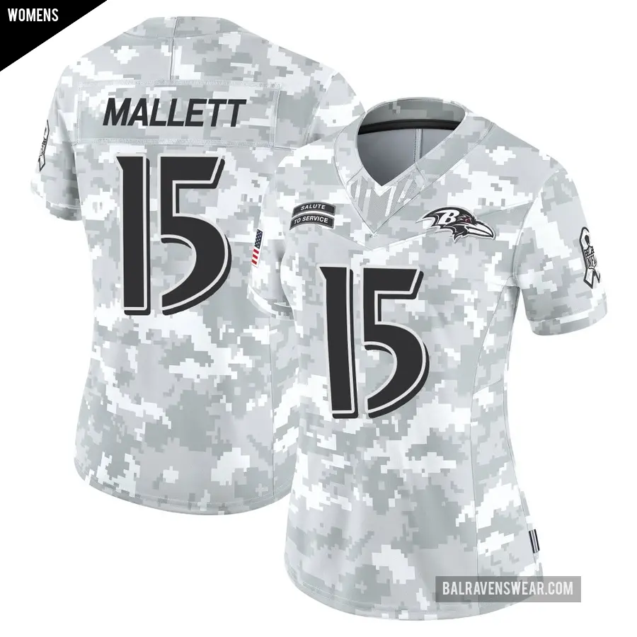 Women's Baltimore Ravens ＃15 Ryan Mallett Arctic Camo Limited 2024 Salute to Service Jersey