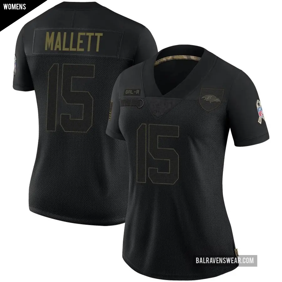 Women's Baltimore Ravens ＃15 Ryan Mallett Black Limited 2020 Salute To Service Jersey