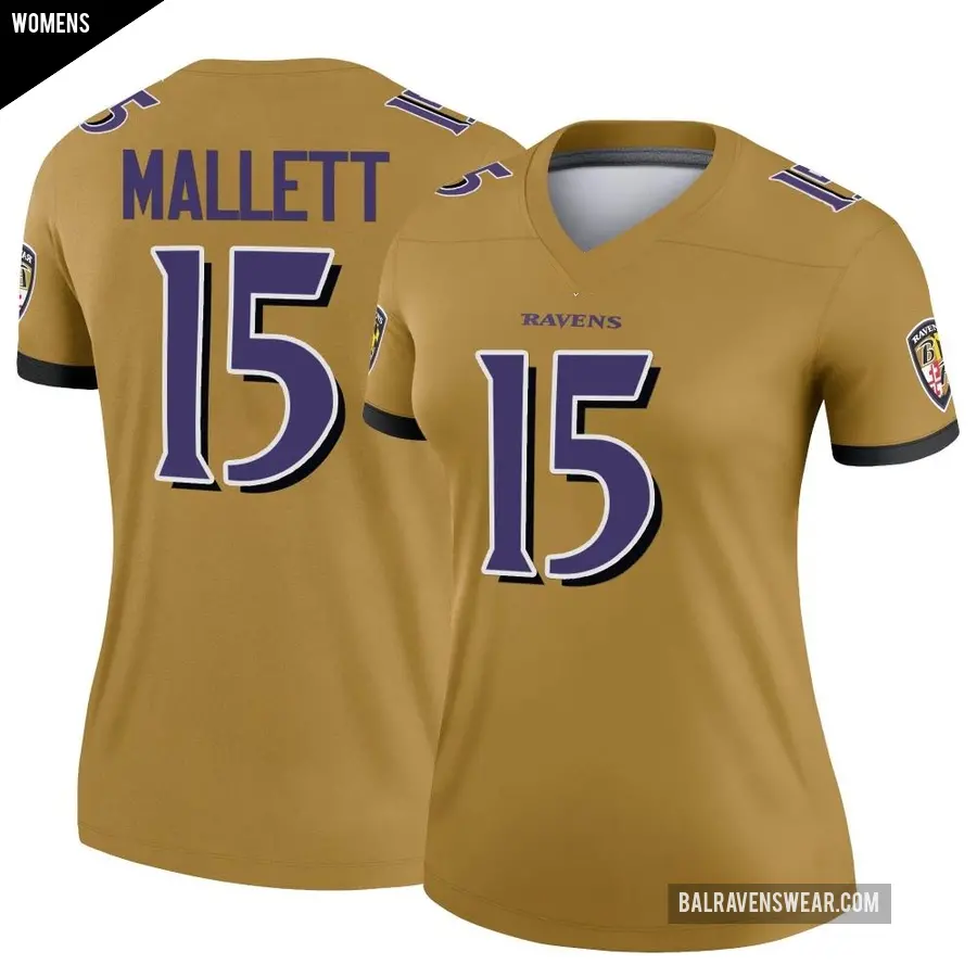 Women's Baltimore Ravens ＃15 Ryan Mallett Gold Legend Inverted Jersey