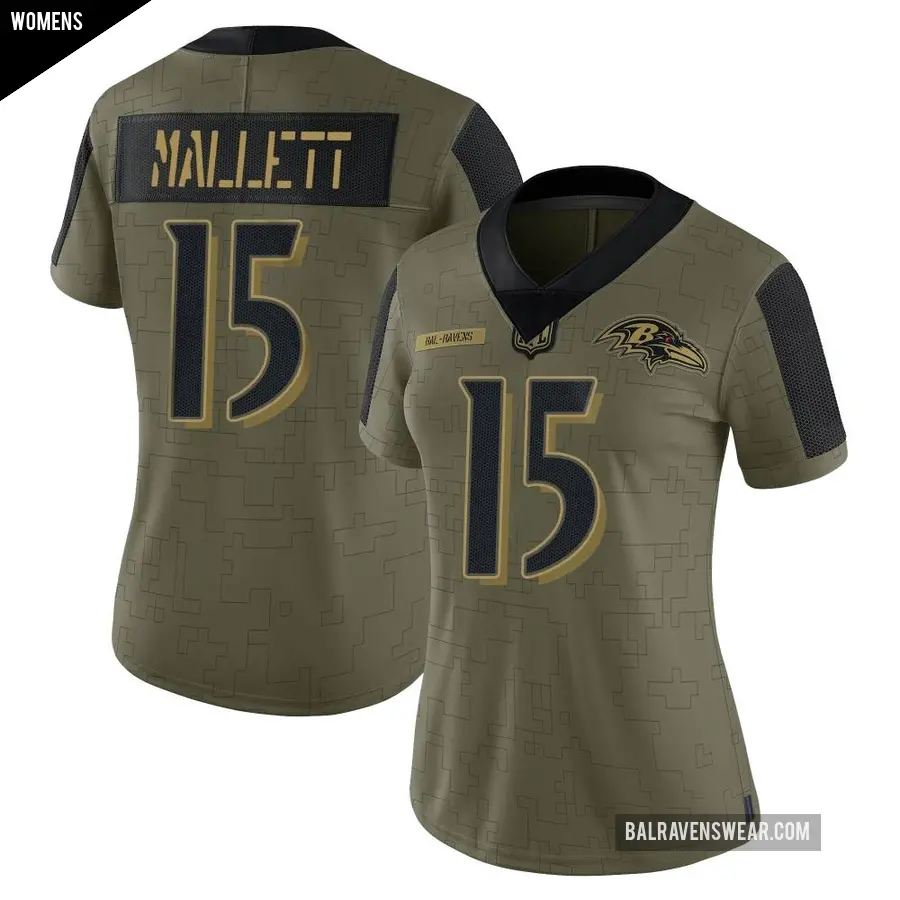 Women's Baltimore Ravens ＃15 Ryan Mallett Olive Limited 2021 Salute To Service Jersey