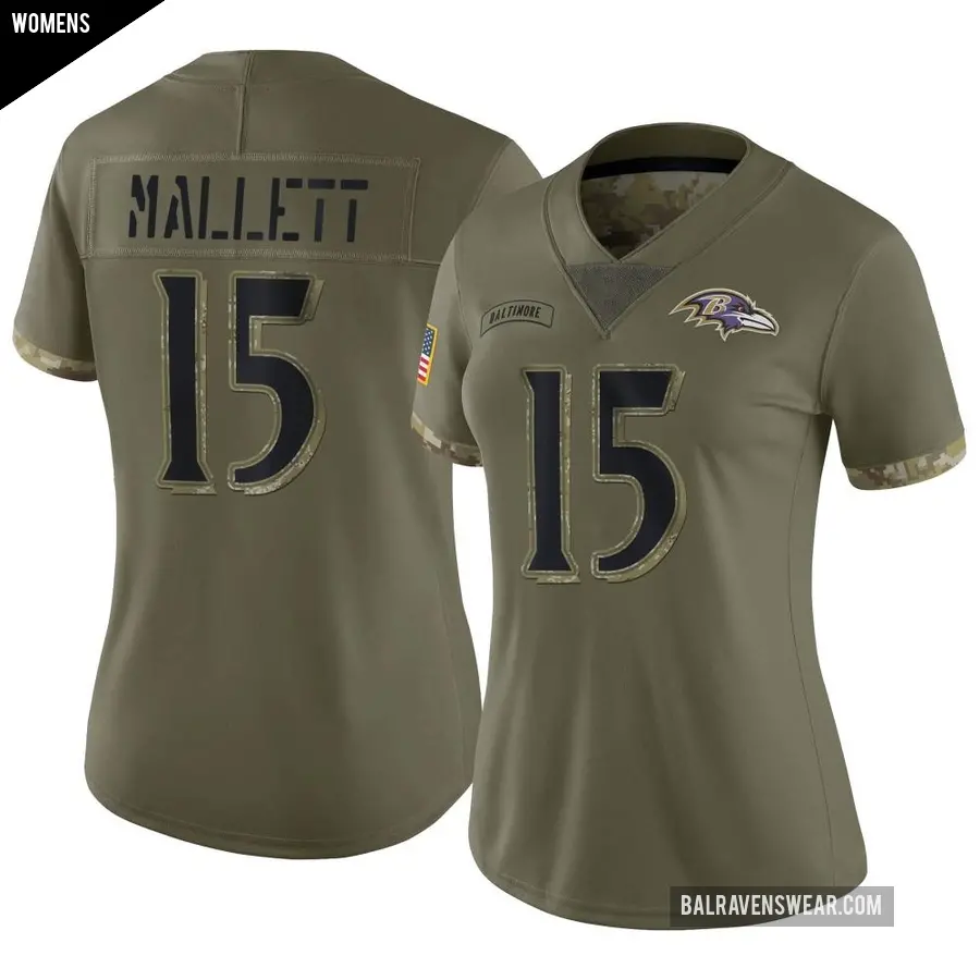 Women's Baltimore Ravens ＃15 Ryan Mallett Olive Limited 2022 Salute To Service Jersey