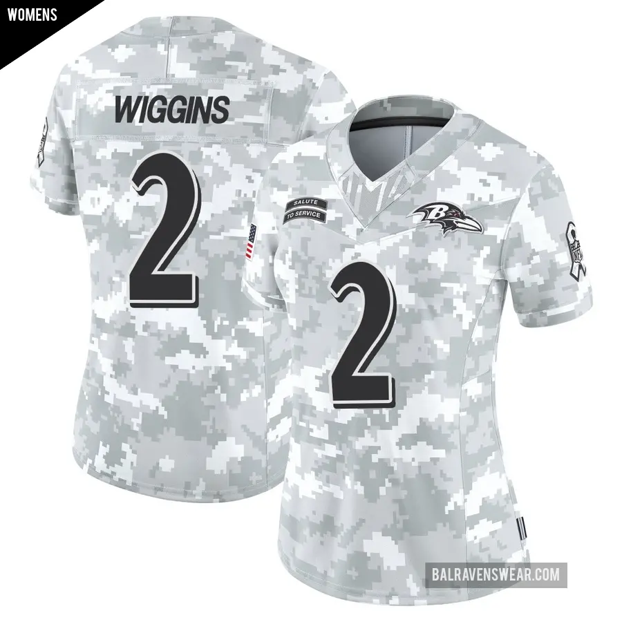 Women's Baltimore Ravens ＃2 Nate Wiggins Arctic Camo Limited 2024 Salute to Service Jersey
