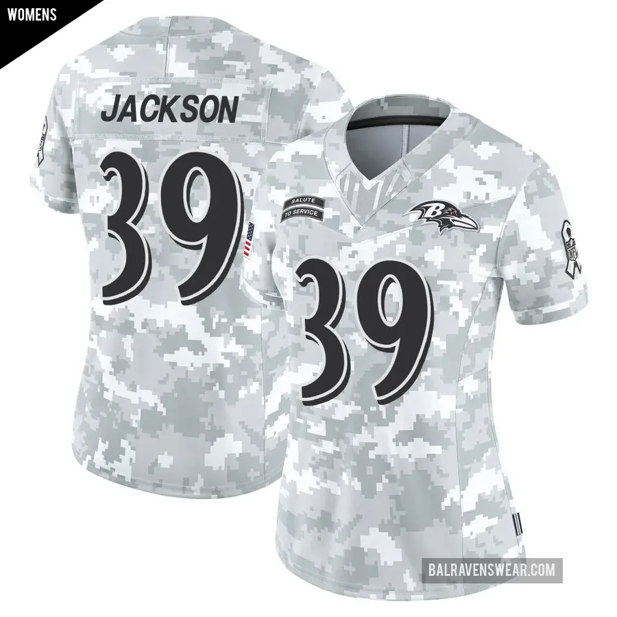 Women's Baltimore Ravens ＃39 Keondre Jackson Arctic Camo Limited 2024 Salute to Service Jersey