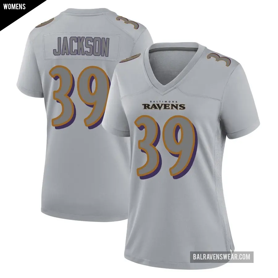 Women's Baltimore Ravens ＃39 Keondre Jackson Gray Game Atmosphere Fashion Jersey