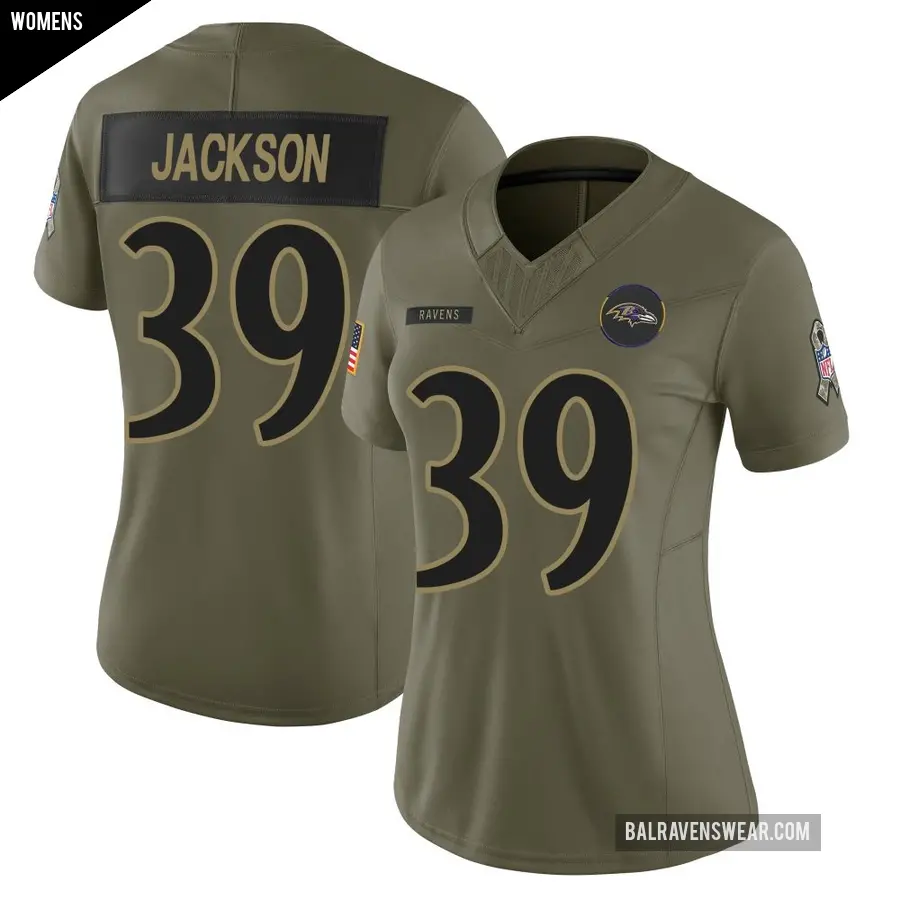 Women's Baltimore Ravens ＃39 Keondre Jackson Olive Limited 2025 Salute to Service Jersey