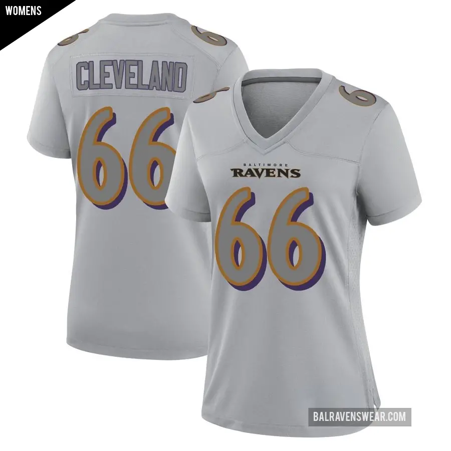 Women's Baltimore Ravens ＃66 Ben Cleveland Gray Game Atmosphere Fashion Jersey