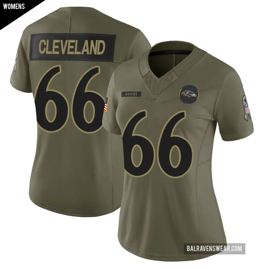 Women's Baltimore Ravens ＃66 Ben Cleveland Olive Limited 2025 Salute to Service Jersey