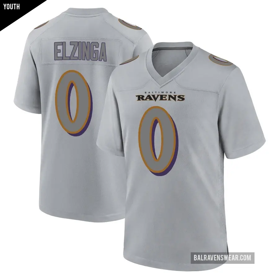 Youth Baltimore Ravens ＃0 Luke Elzinga Gray Game Atmosphere Fashion Jersey