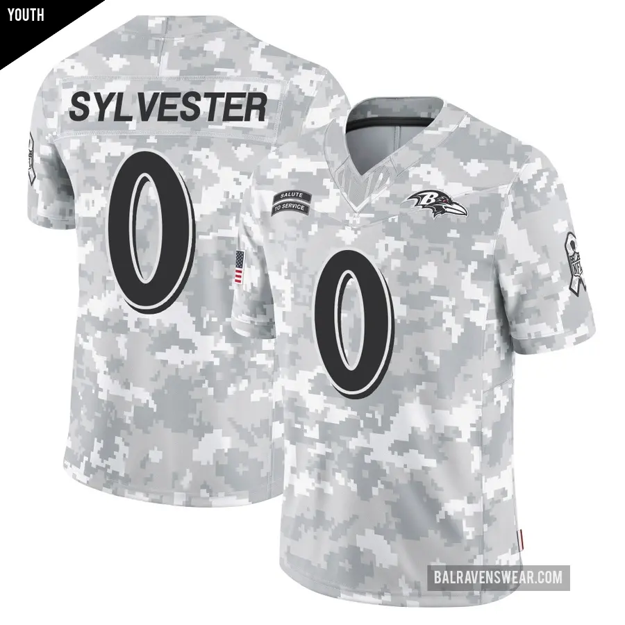 Youth Baltimore Ravens ＃0 Trevonte Sylvester Arctic Camo Limited 2024 Salute to Service Jersey