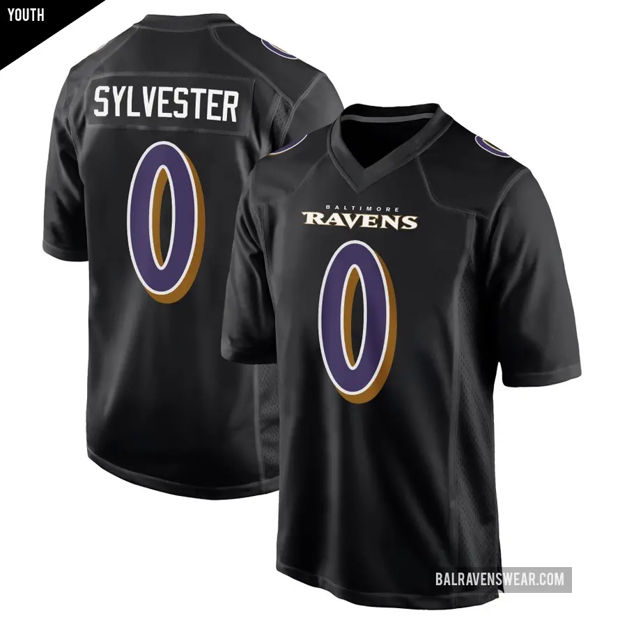 Youth Baltimore Ravens ＃0 Trevonte Sylvester Black Game Carbon Fashion Jersey