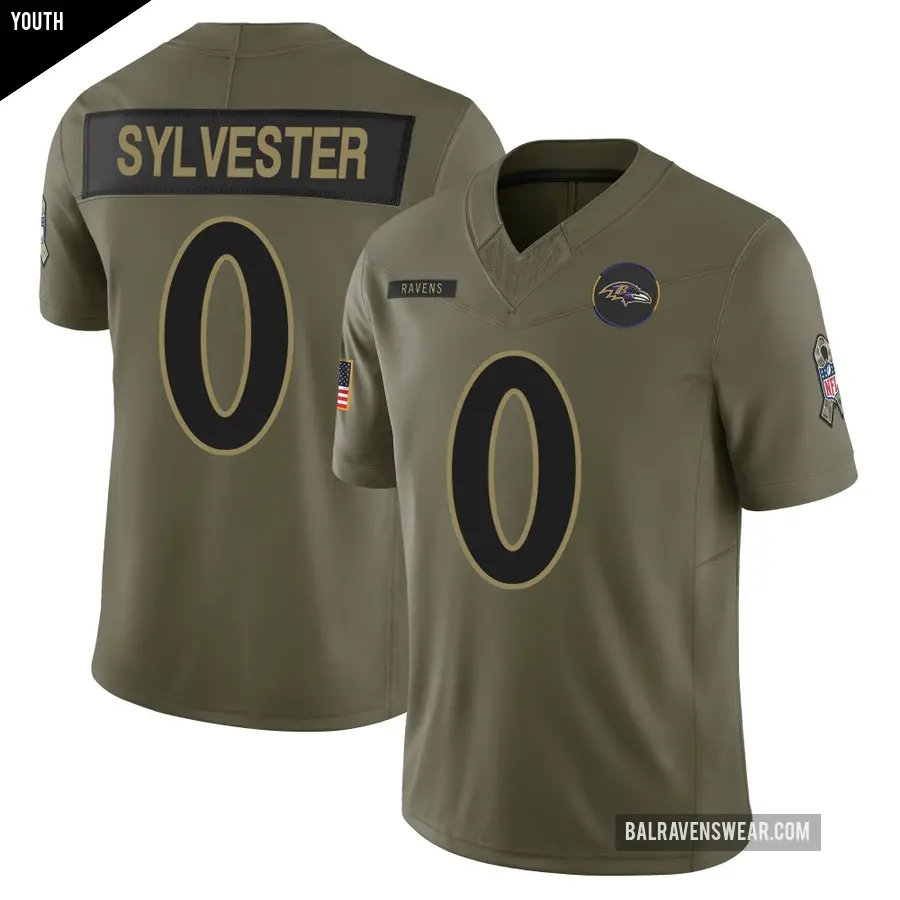Youth Baltimore Ravens ＃0 Trevonte Sylvester Olive Limited 2025 Salute to Service Jersey