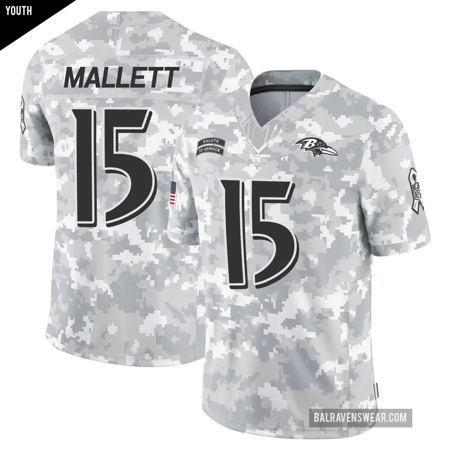 Youth Baltimore Ravens ＃15 Ryan Mallett Arctic Camo Limited 2024 Salute to Service Jersey