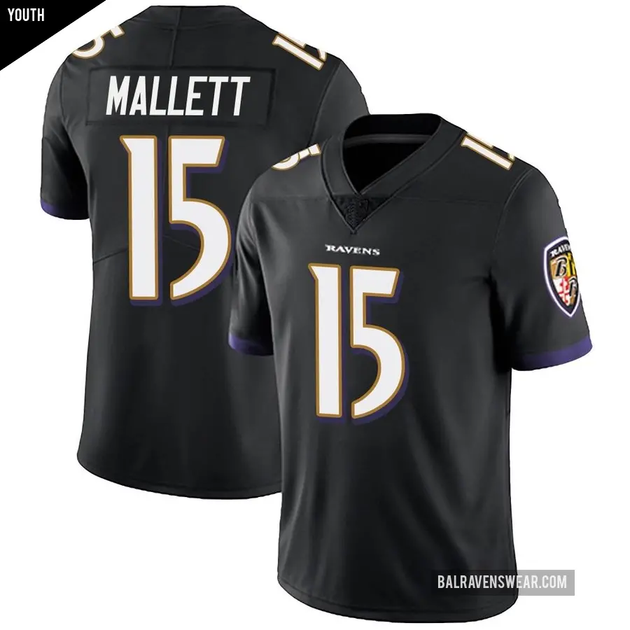 Youth Baltimore Ravens ＃15 Ryan Mallett Black Limited Alternate Vapor Untouchable Jersey