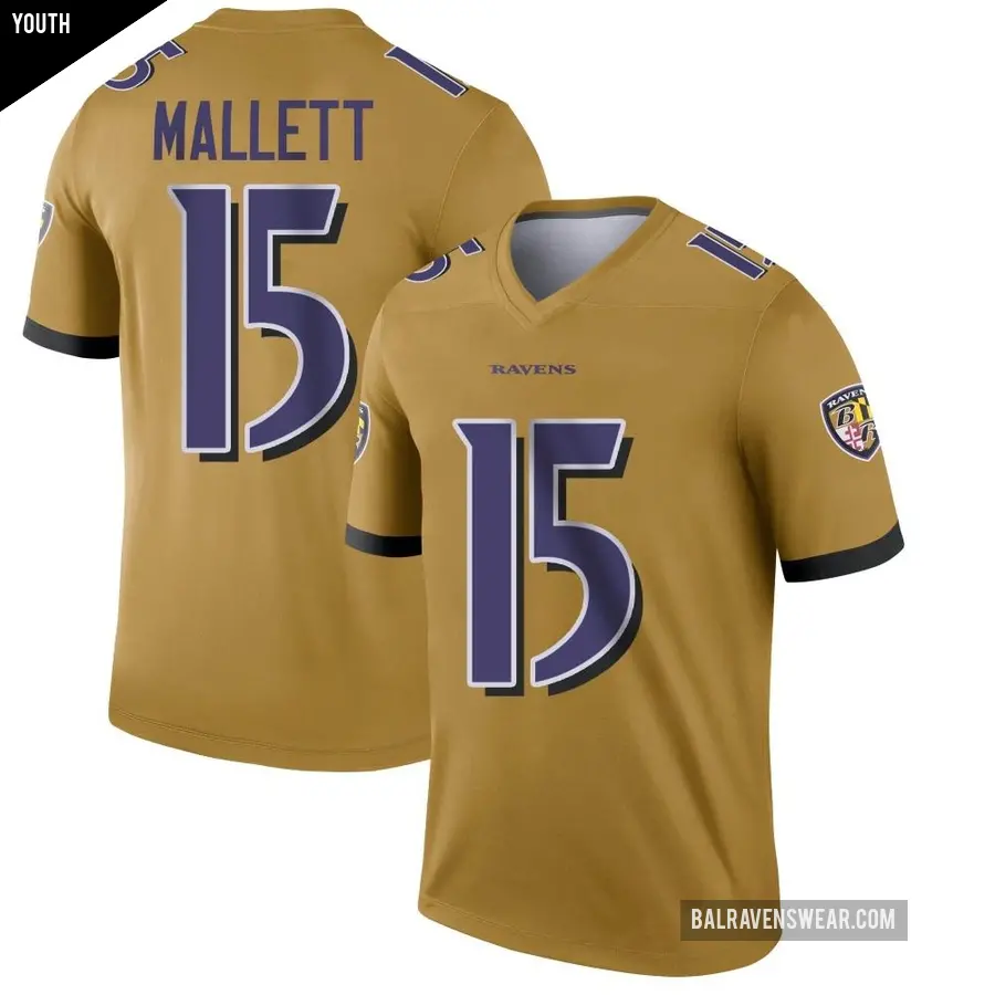 Youth Baltimore Ravens ＃15 Ryan Mallett Gold Legend Inverted Jersey