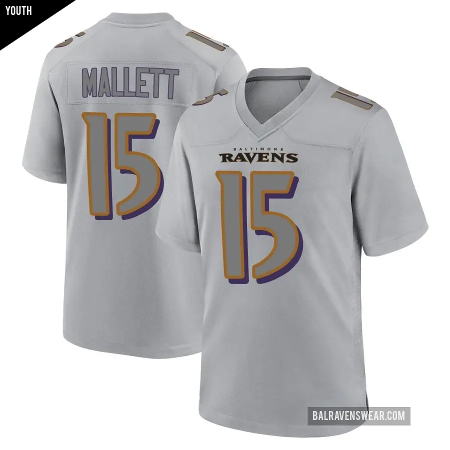 Youth Baltimore Ravens ＃15 Ryan Mallett Gray Game Atmosphere Fashion Jersey