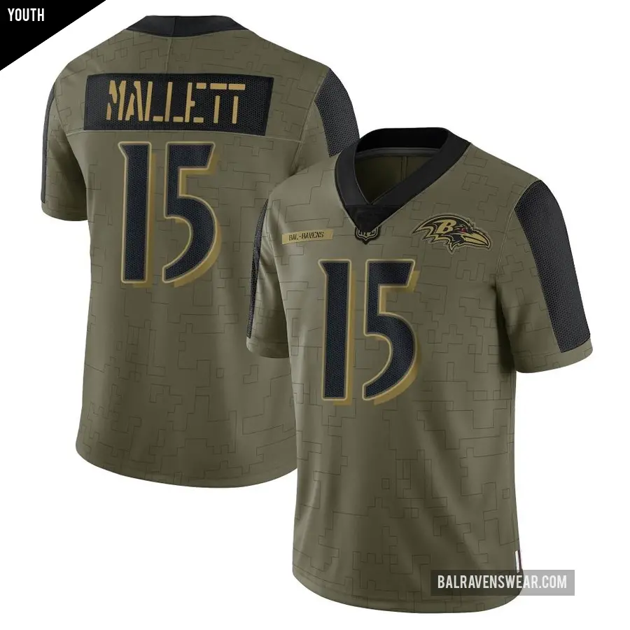 Youth Baltimore Ravens ＃15 Ryan Mallett Olive Limited 2021 Salute To Service Jersey