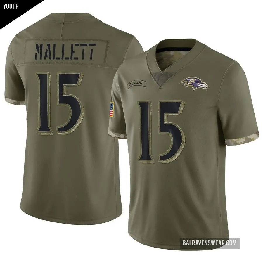 Youth Baltimore Ravens ＃15 Ryan Mallett Olive Limited 2022 Salute To Service Jersey