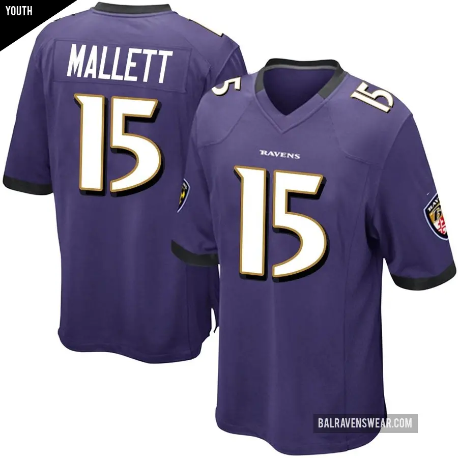 Youth Baltimore Ravens ＃15 Ryan Mallett Purple Game Team Color Jersey