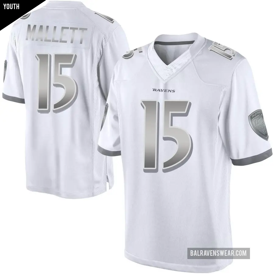 Youth Baltimore Ravens ＃15 Ryan Mallett White Limited Platinum Jersey