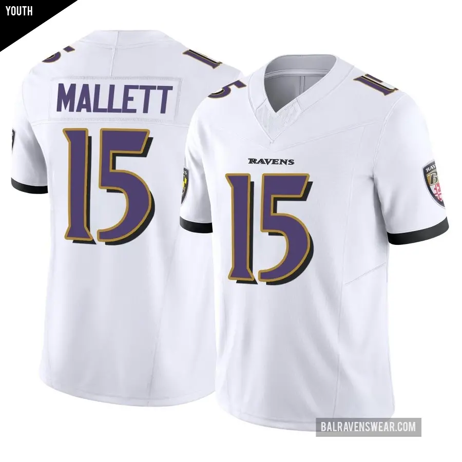 Youth Baltimore Ravens ＃15 Ryan Mallett White Limited Vapor F.U.S.E. Jersey