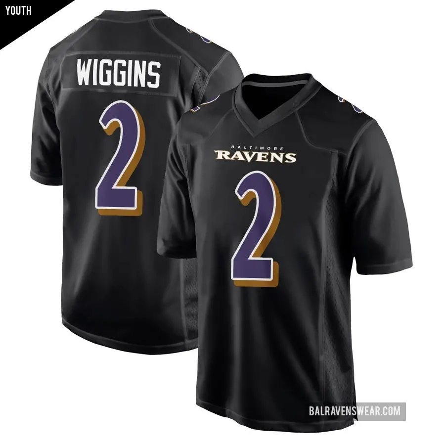 Youth Baltimore Ravens ＃2 Nate Wiggins Black Game Carbon Fashion Jersey