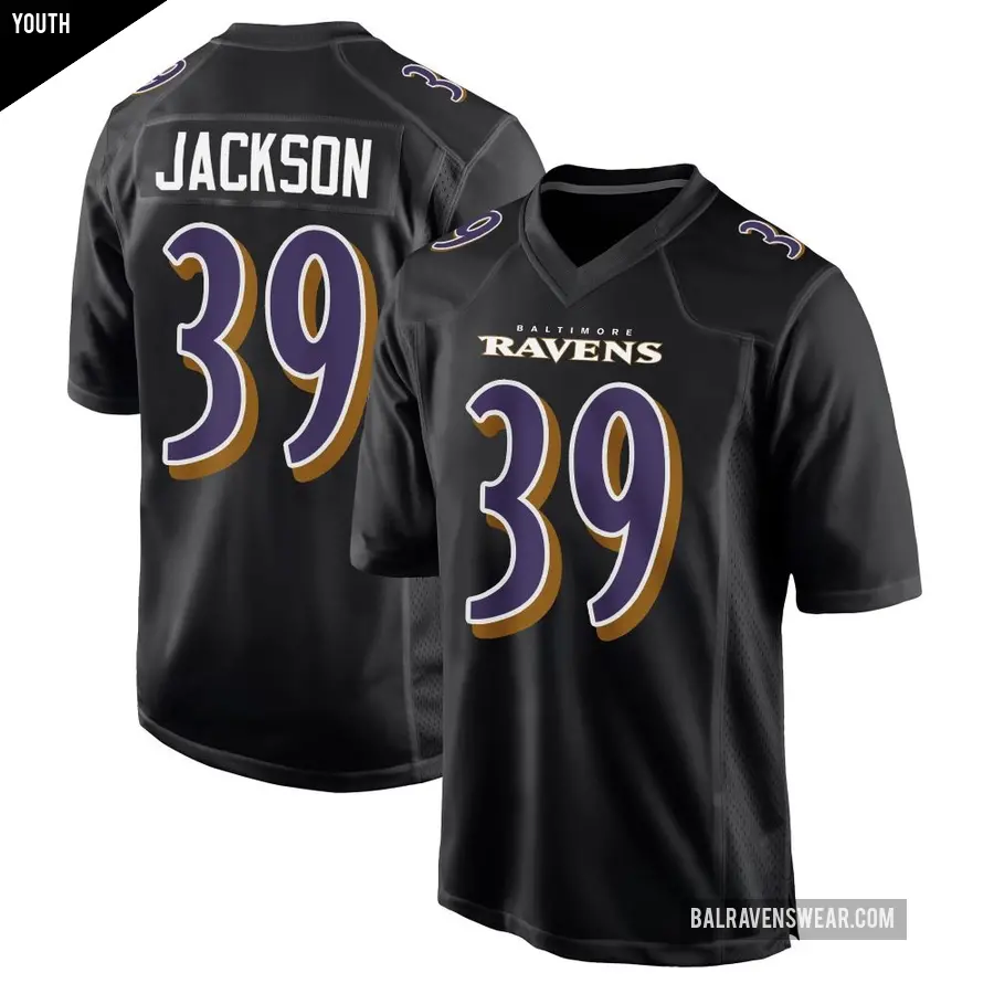 Youth Baltimore Ravens ＃39 Keondre Jackson Black Game Carbon Fashion Jersey