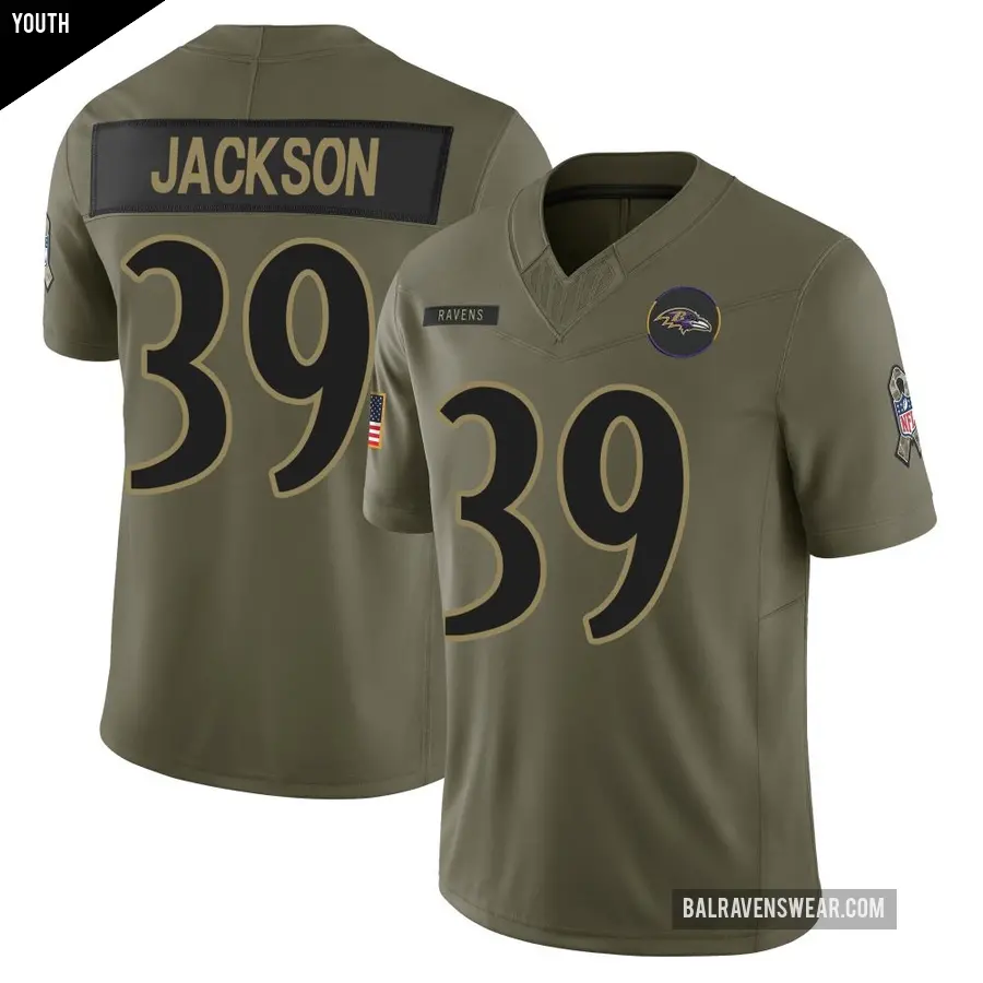 Youth Baltimore Ravens ＃39 Keondre Jackson Olive Limited 2025 Salute to Service Jersey