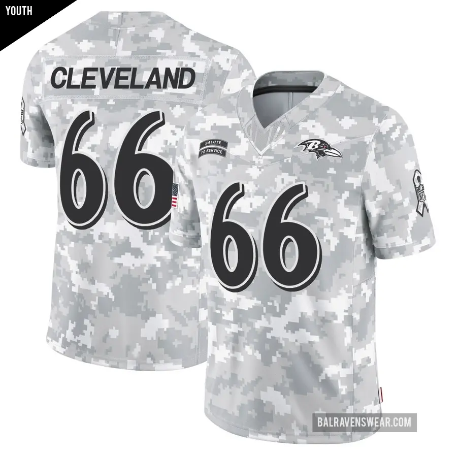 Youth Baltimore Ravens ＃66 Ben Cleveland Arctic Camo Limited 2024 Salute to Service Jersey