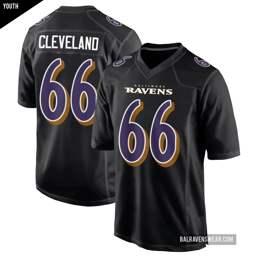 Youth Baltimore Ravens ＃66 Ben Cleveland Black Game Carbon Fashion Jersey