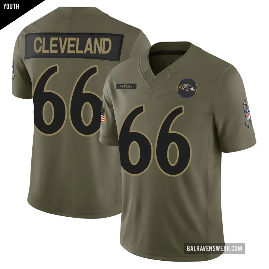 Youth Baltimore Ravens ＃66 Ben Cleveland Olive Limited 2025 Salute to Service Jersey