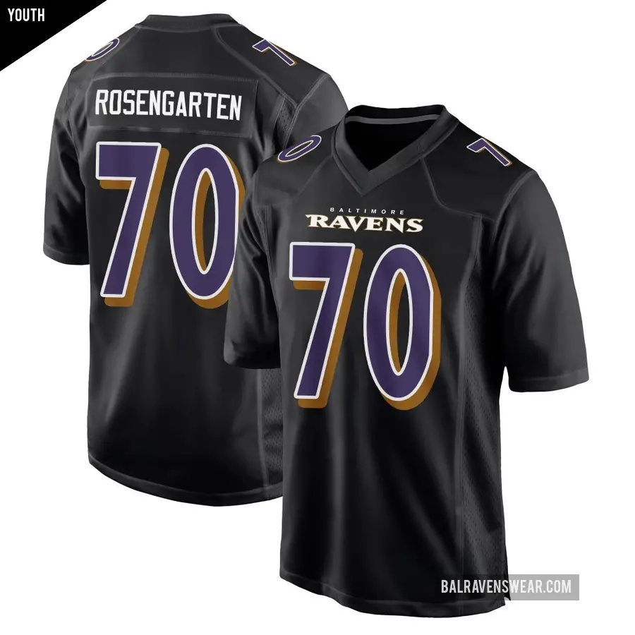 Youth Baltimore Ravens ＃70 Roger Rosengarten Black Game Carbon Fashion Jersey